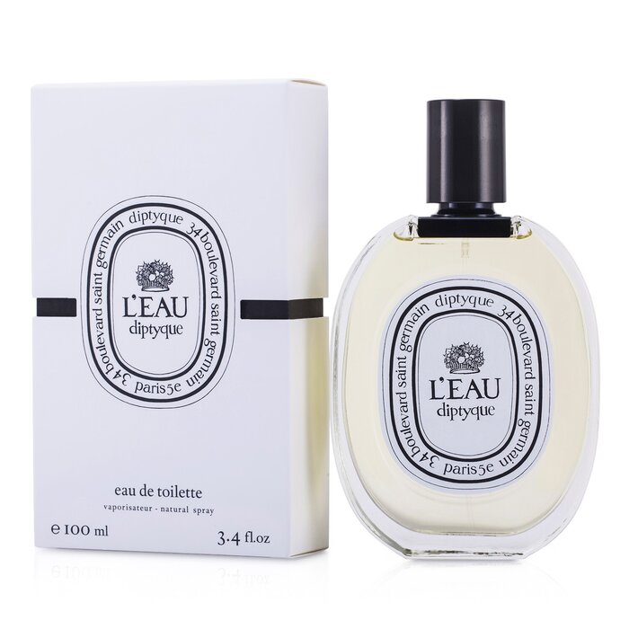 Diptyque L'Eau perfume bottle and packaging on a white background
