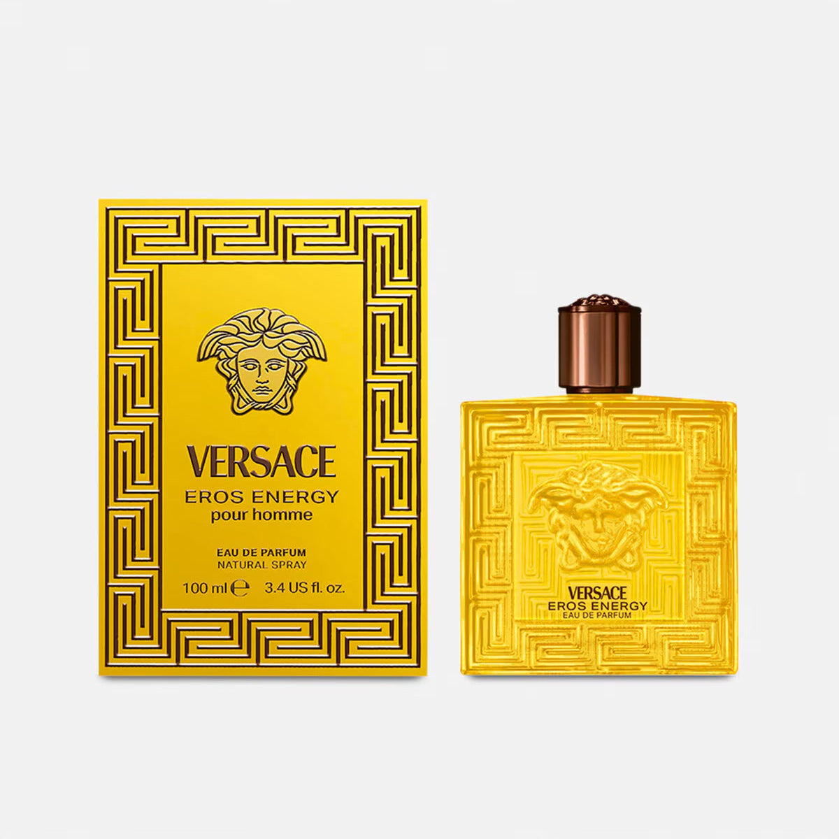 Versace Eros Energy perfume bottle and packaging on a white background
