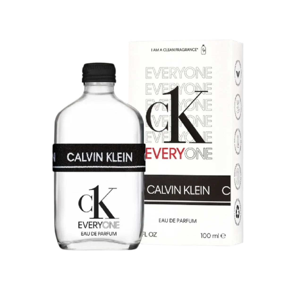 Calvin Klein Everyone perfume bottle and packaging on a gray background
