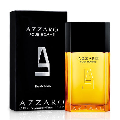 Azzaro Pour Homme perfume bottle and packaging on a white background