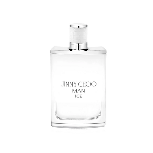Perfume bottle labeled 'Jimmy Choo Man Ice' on a white background