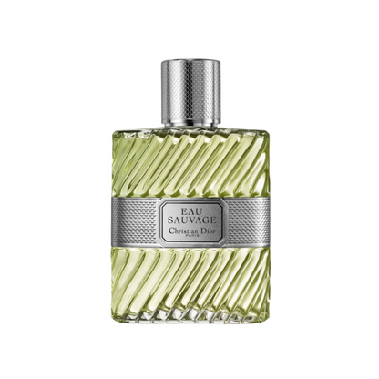 Perfume bottle labeled 'Eau Sauvage' by Christian Dior on a white background