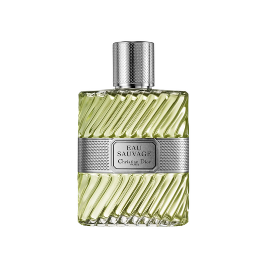 Perfume bottle labeled 'Eau Sauvage' by Christian Dior on a white background