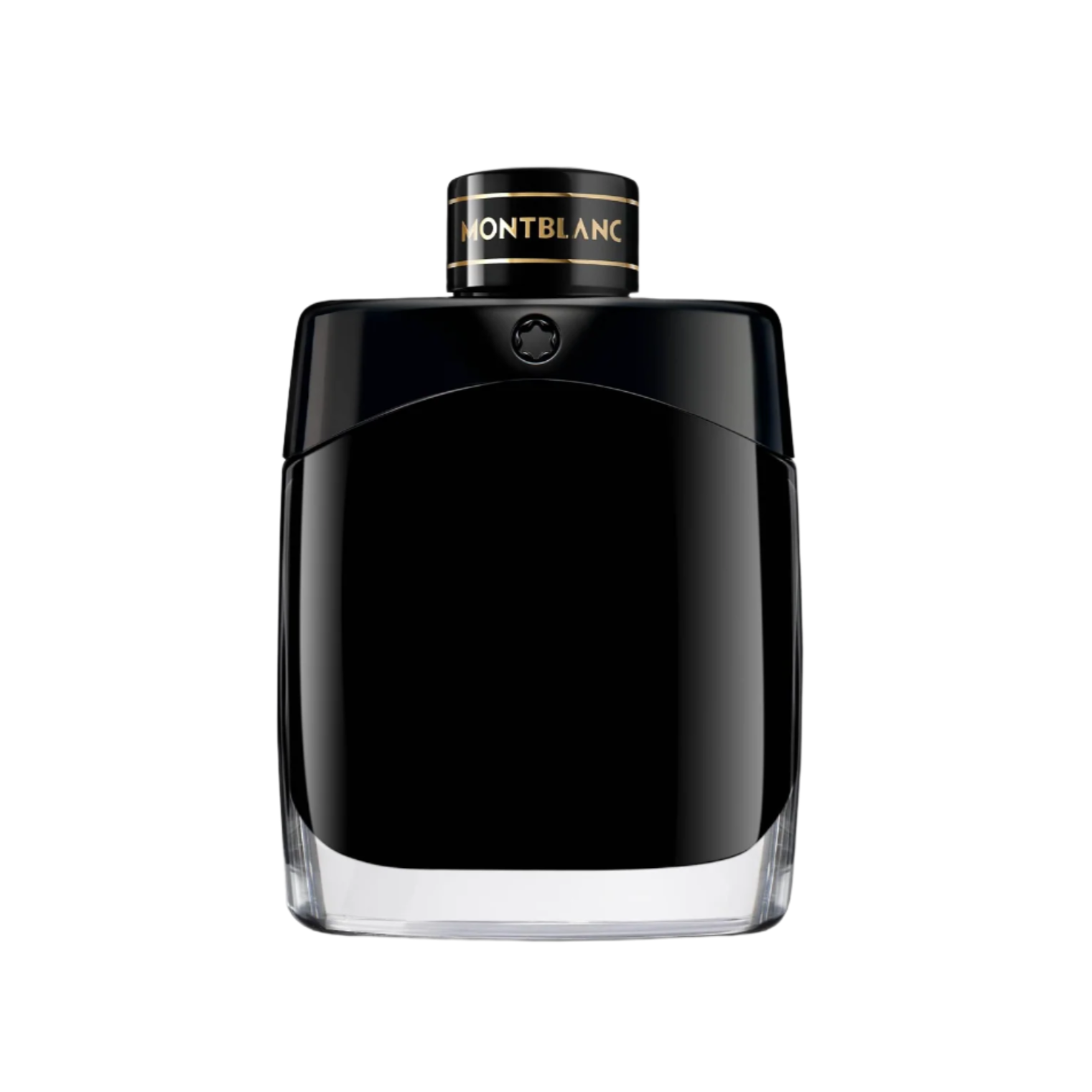 Black Montblanc perfume bottle on a white background