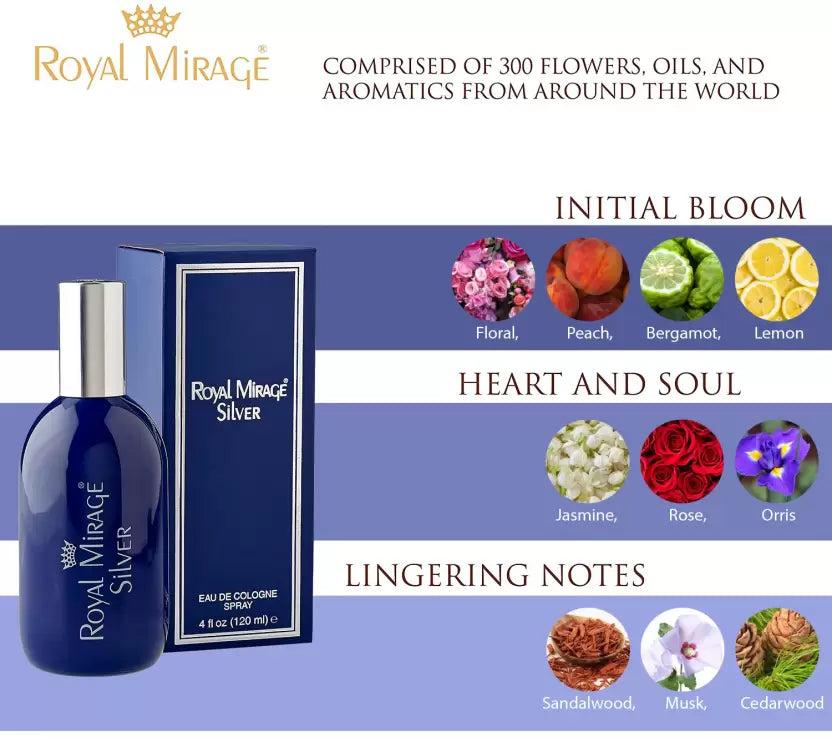 Royal Mirage Silver Eau De Cologne Spray for Men & Women 120 ML